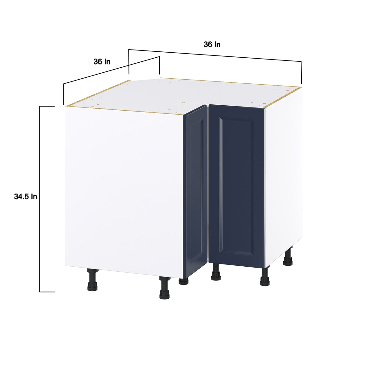 Hugo&Borg Lorette 36-in W x 34.5-in H x 36-in D Navy Blue Lazy Susan Corner Base Fully Assembled Cabinet (Recessed Panel Shaker Style)