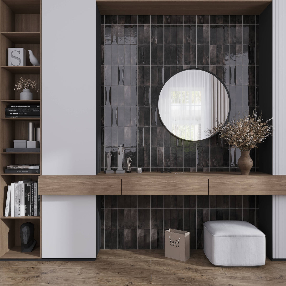 Apollo Tile Antiek Black 3-in x 8-in Glossy Ceramic Brick Patterned Floor and Wall Tile (5.38-sq. ft/ Carton)