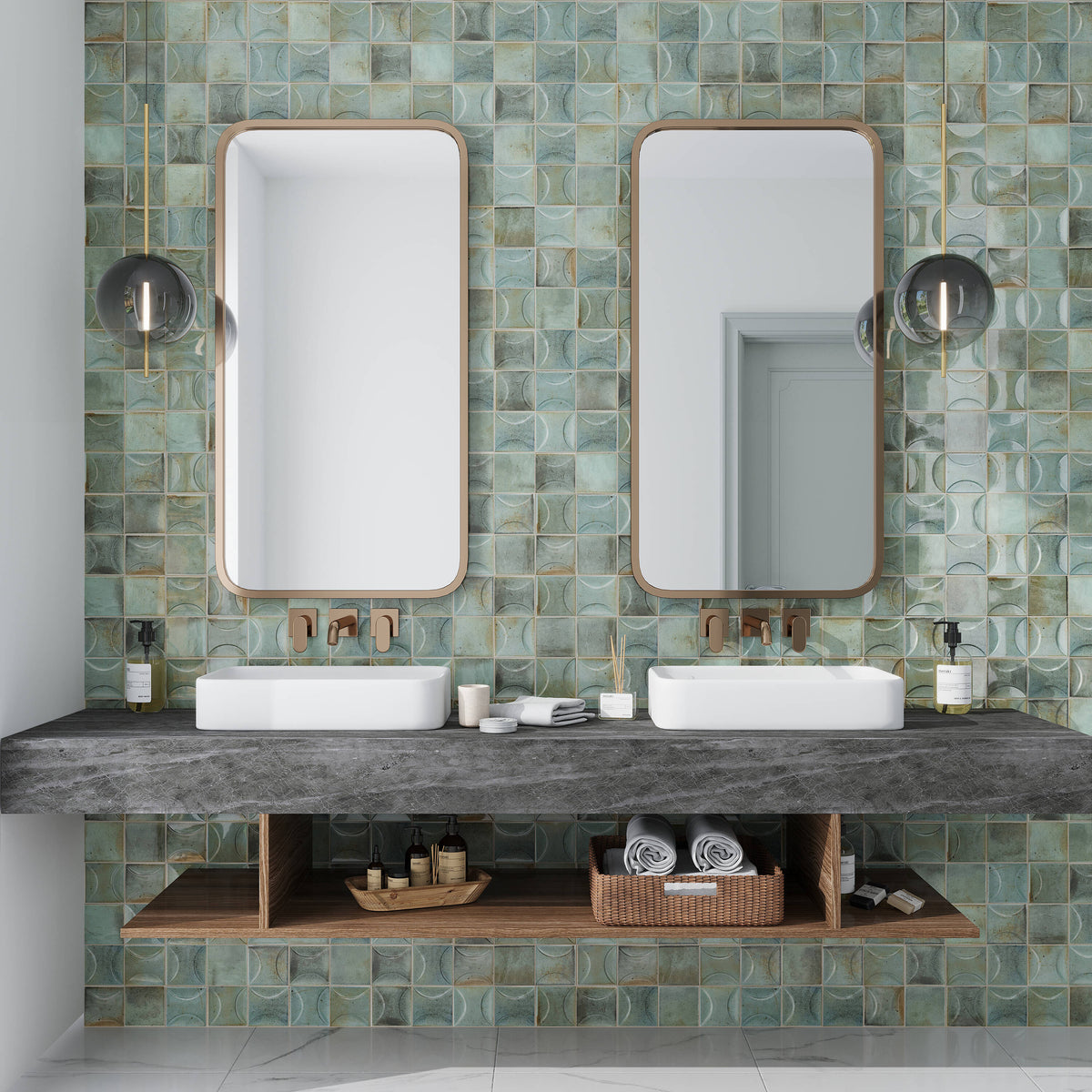 Apollo Tile Antiek Sage Green 3-in x 8-in Glossy Ceramic Brick Look Floor and Wall Tile (5.38-sq. ft/ Carton)