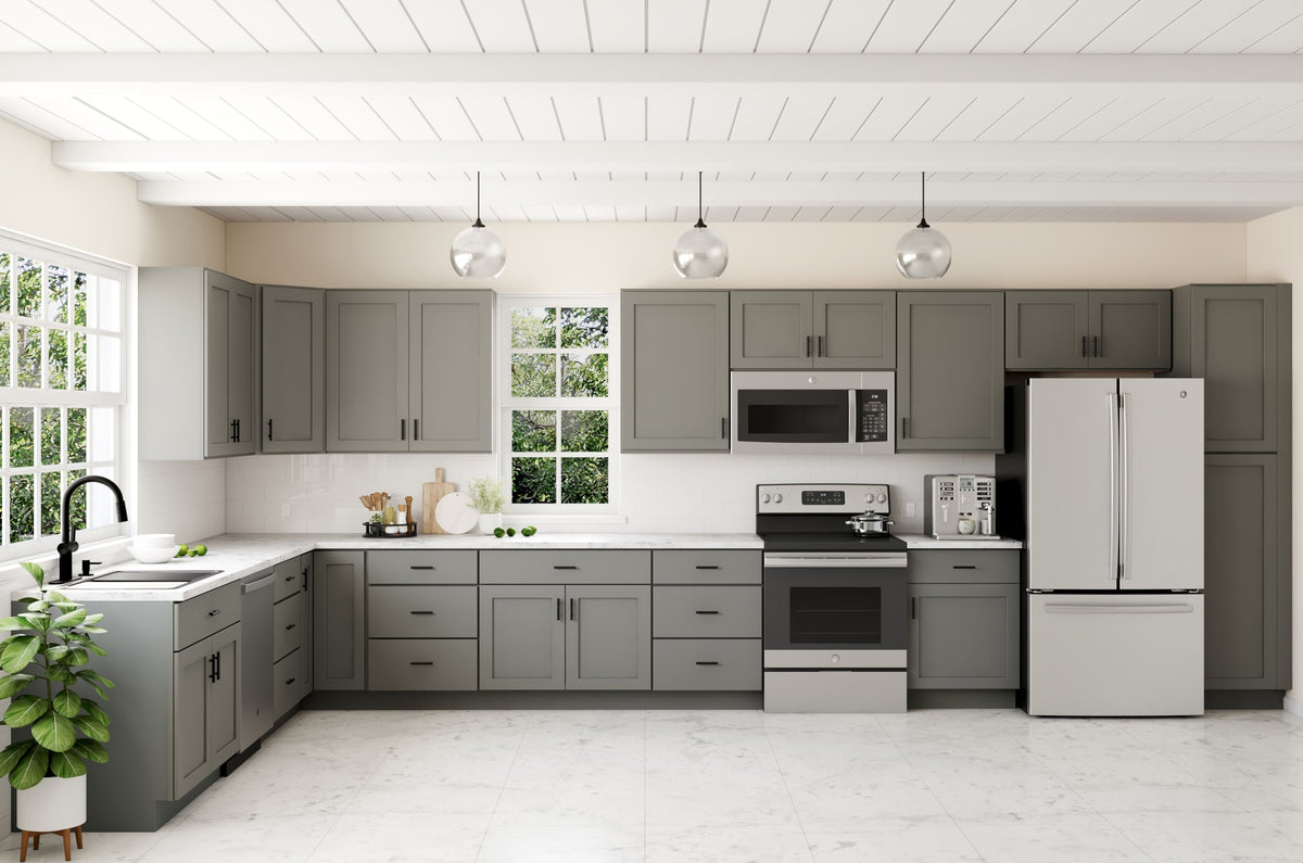 RELIABILT Overlake 12-in W x 34.5-in H x 24-in D Gray 1-Drawer Base Ready To Assemble Plywood Cabinet (Recessed Panel Shaker Door Style)