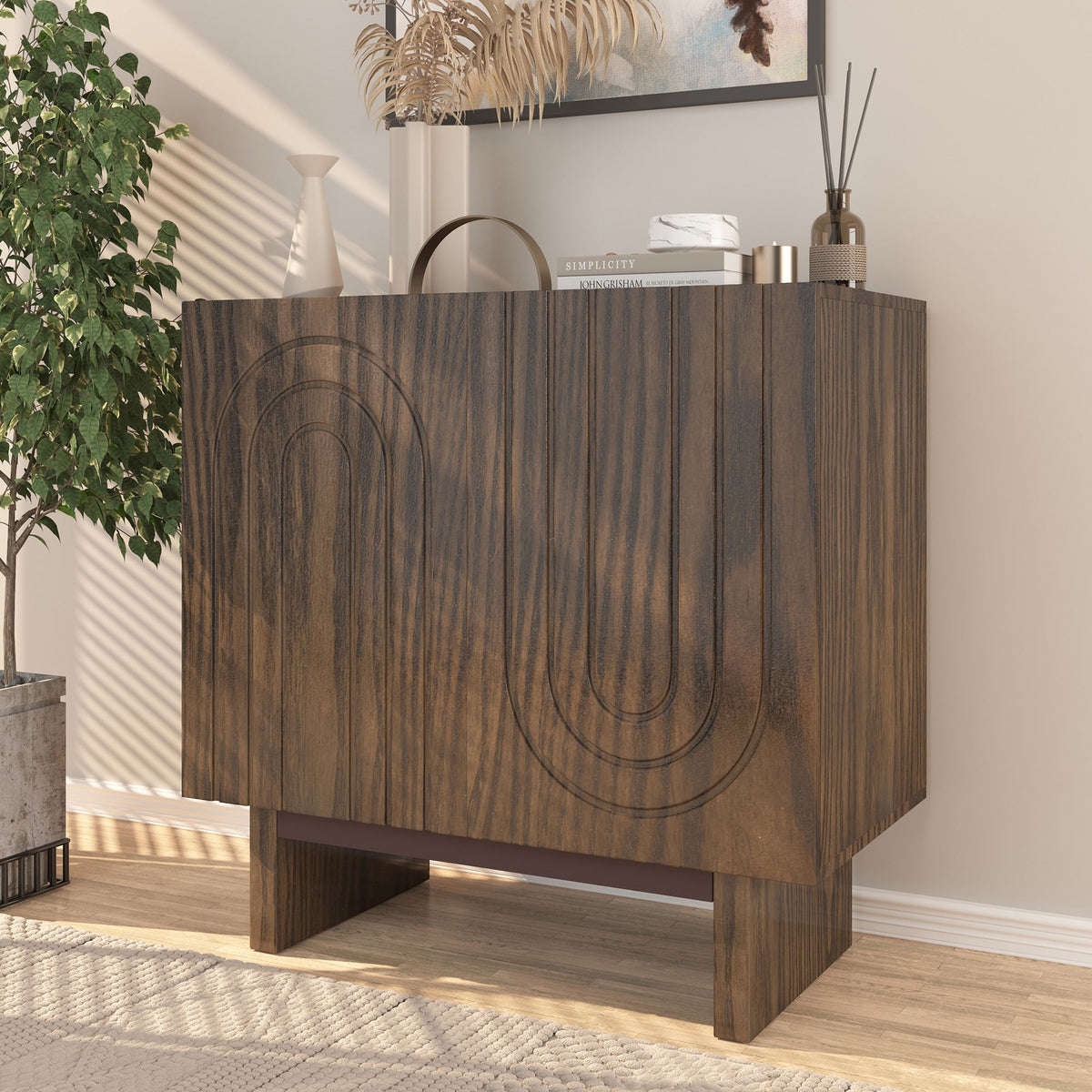 Clihome 31.5-in W x 30.71-in H Wood Composite Brown Freestanding Utility Storage Cabinet