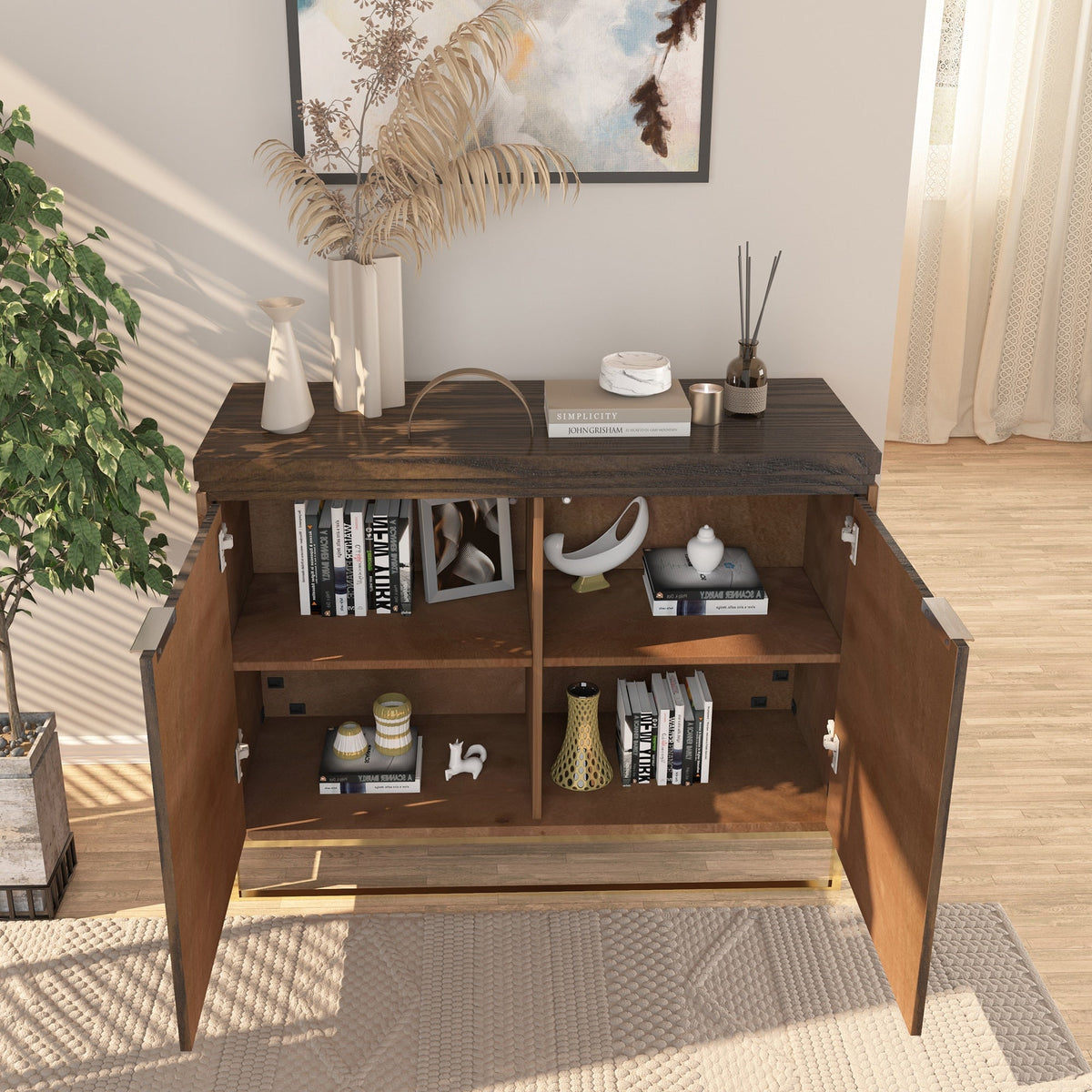 Clihome 15.75-in W x 30.71-in H Mdf Brown Freestanding Utility Storage Cabinet