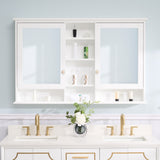 WELLFOR ART Solid Wood 55-in x 35-in Surface Mount White Mirrored Soft Close Medicine Cabinet