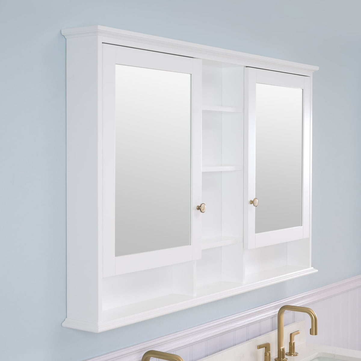 WELLFOR ART Solid Wood 55-in x 35-in Surface Mount White Mirrored Soft Close Medicine Cabinet