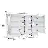 WELLFOR ART Solid Wood 55-in x 35-in Surface Mount White Mirrored Soft Close Medicine Cabinet