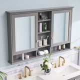 WELLFOR ART Solid Wood 55-in x 35-in Surface Mount Gray Mirrored Soft Close Medicine Cabinet