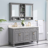 WELLFOR ART Solid Wood 55-in x 35-in Surface Mount Gray Mirrored Soft Close Medicine Cabinet