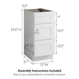 Design House Brookings 15-in W x 34.5-in H x 24-in D White Maple 3-Drawer Base Ready To Assemble Plywood Cabinet (Recessed Panel Style)