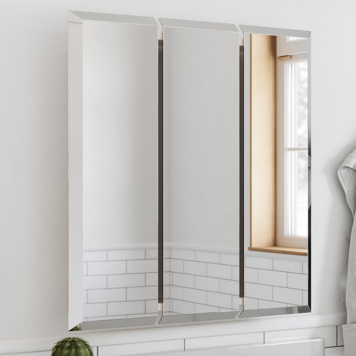 Design House Cyprus 25.1-in x 24.5-in Surface/Recessed Mount Clear Mirrored Medicine Cabinet