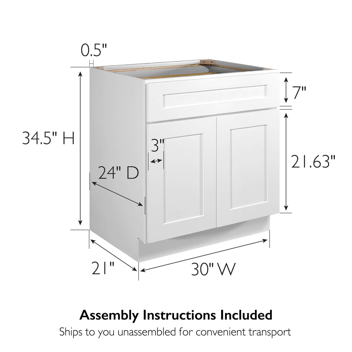 Design House Brookings 30-in W x 34.5-in H x 24-in D White Maple 1-Drawer Base Ready To Assemble Plywood Cabinet (Recessed Panel Shaker Style)