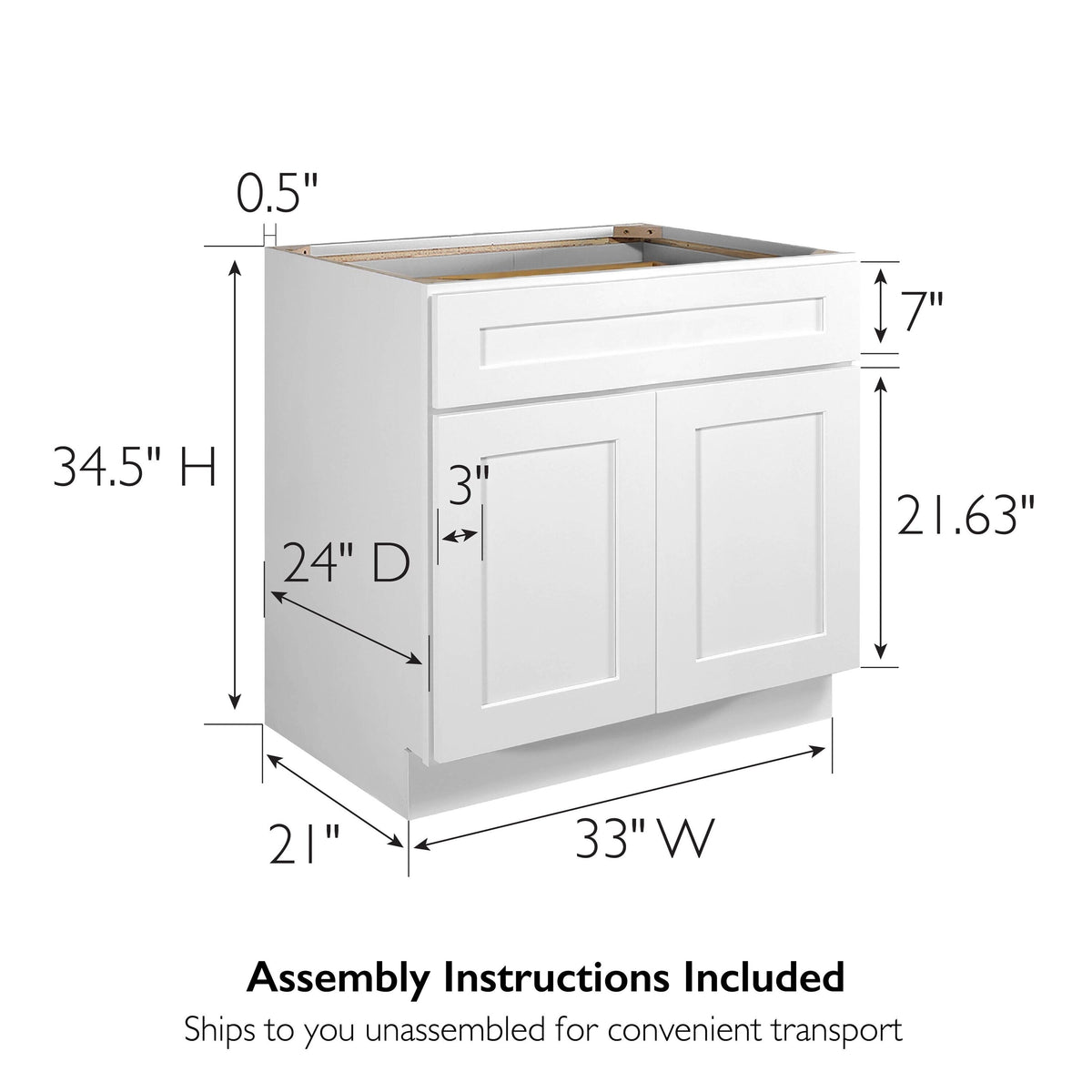 Design House Brookings 33-in W x 34.5-in H x 24-in D White Maple 1-Drawer Base Ready To Assemble Plywood Cabinet (Recessed Panel Shaker Style)