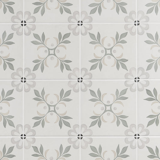 Artmore Tile Agave Blossom Green 8-in x 8-in Matte Porcelain Encaustic Floor and Wall Tile product image