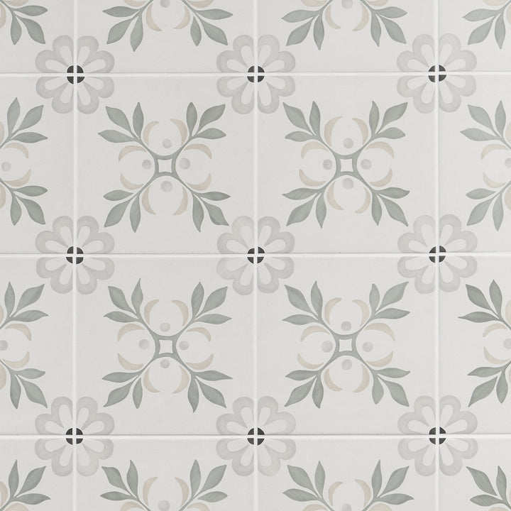 Artmore Tile Agave Blossom Green 8-in x 8-in Matte Porcelain Encaustic Floor and Wall Tile product image