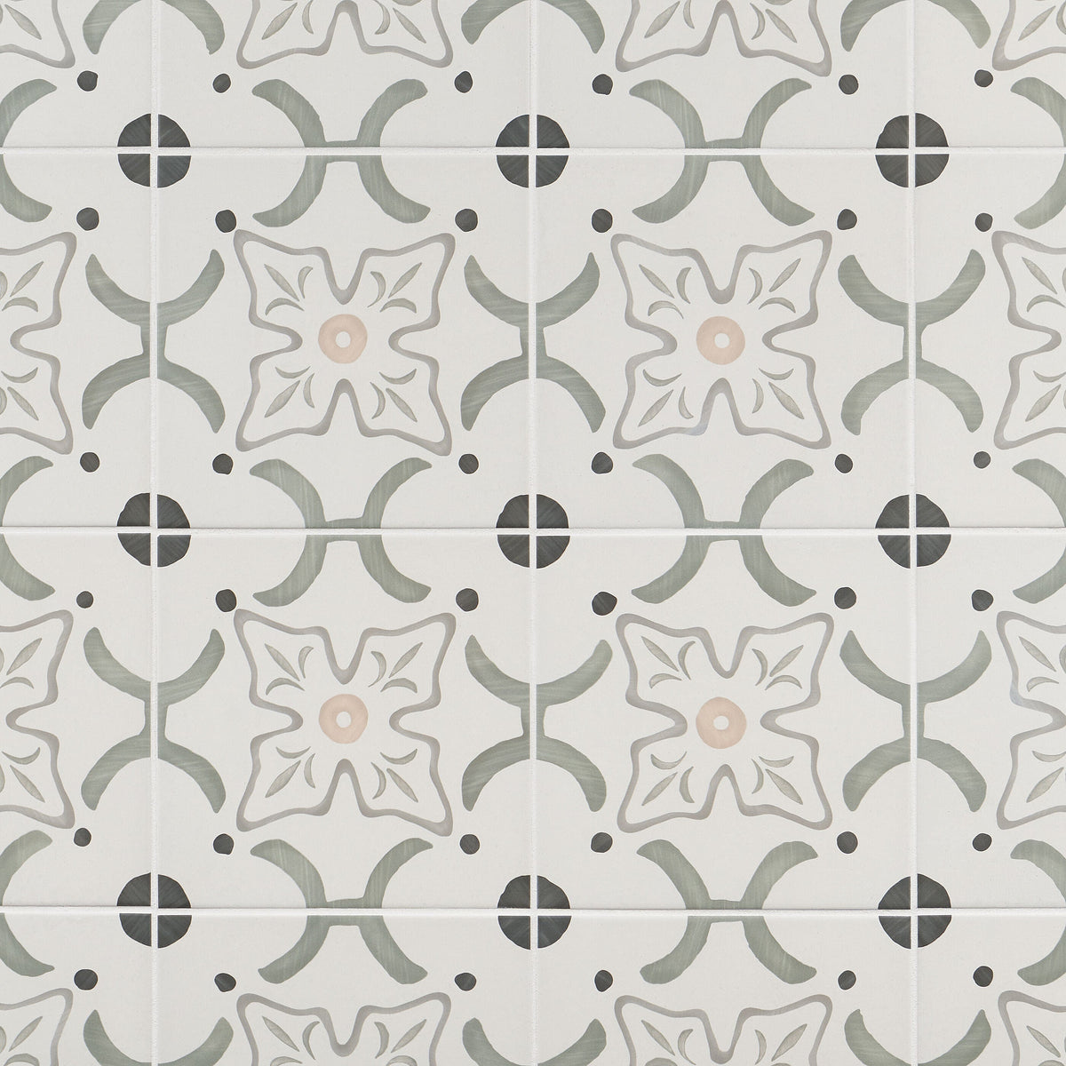 Artmore Tile Agave Flora Green 8-in x 8-in Matte Porcelain Encaustic Floor and Wall Tile product image