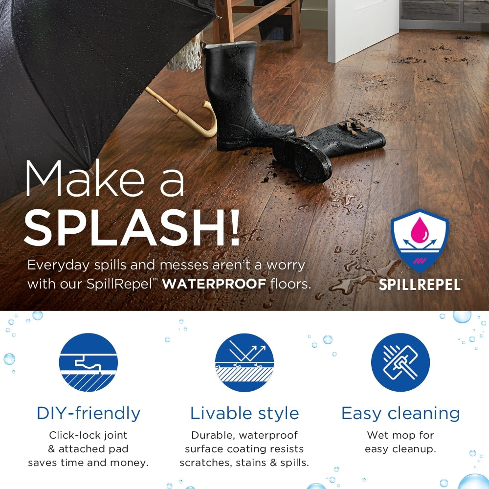 QuickStep Studio + Spill Repel Laguna Acacia 5.23-in W x 3.93-ft L Smooth Wood Plank Laminate Flooring