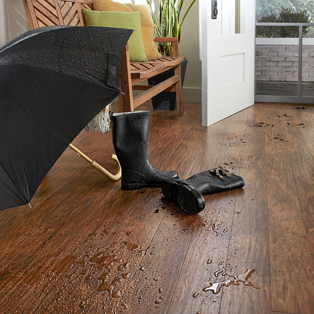 QuickStep Studio + Spill Repel Toasted Chestnut 4.85-in W x 47.24-in L Handscraped Wood Plank Waterproof Laminate Flooring