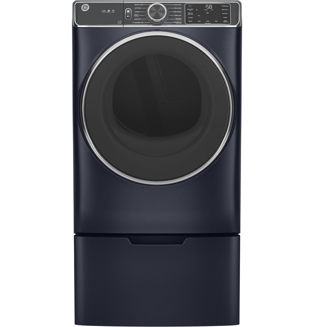 GE 7.8-cu ft Reversible Side-Swing Door Stackable Steam Cycle Gas Dryer, Sapphire Blue, ENERGY STAR