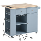 SINOFURN Blue Mdf Base with Wood Top Rolling Kitchen Cart (29.3-in x 39.8-in x 33.7-in)