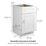 Design House Brookings 18-in W x 34.5-in H x 24-in D White Maple L-shaped 1-Drawer Base Fully Assembled Plywood Cabinet (Recessed Panel Shaker Style)