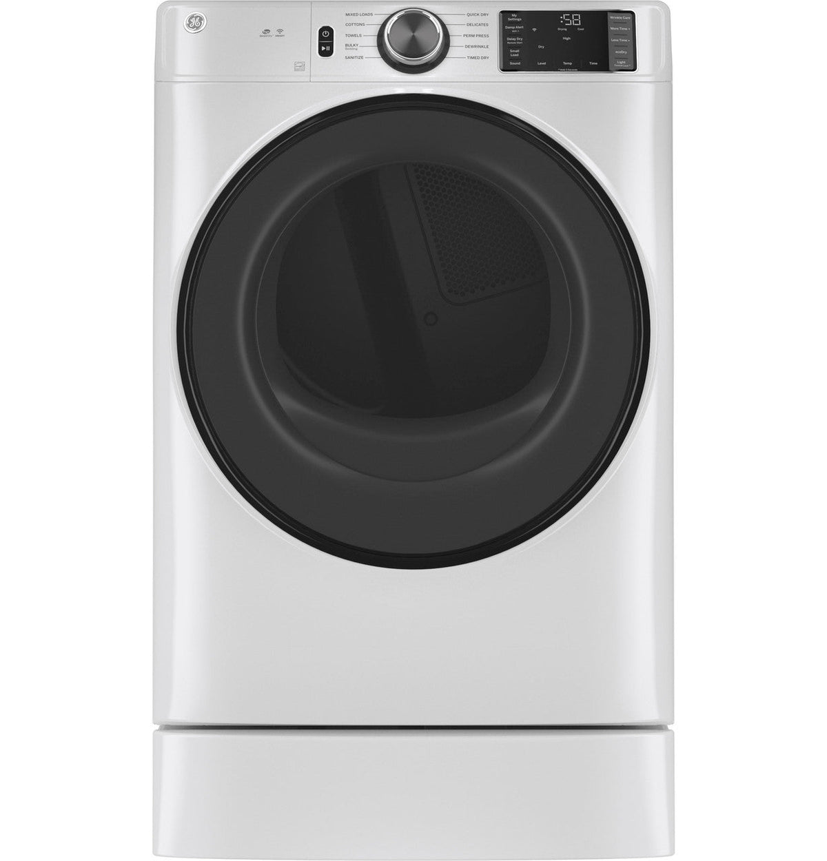 GE 7.8 cu. ft. Smart 240-Volt White Stackable Electric Vented Dryer with Sanitize Cycle, ENERGY STAR