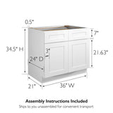 Design House Brookings 36-in W x 34.5-in H x 24-in D White Maple 2-Drawers Base Ready To Assemble Plywood Cabinet (Recessed Panel Shaker Style)