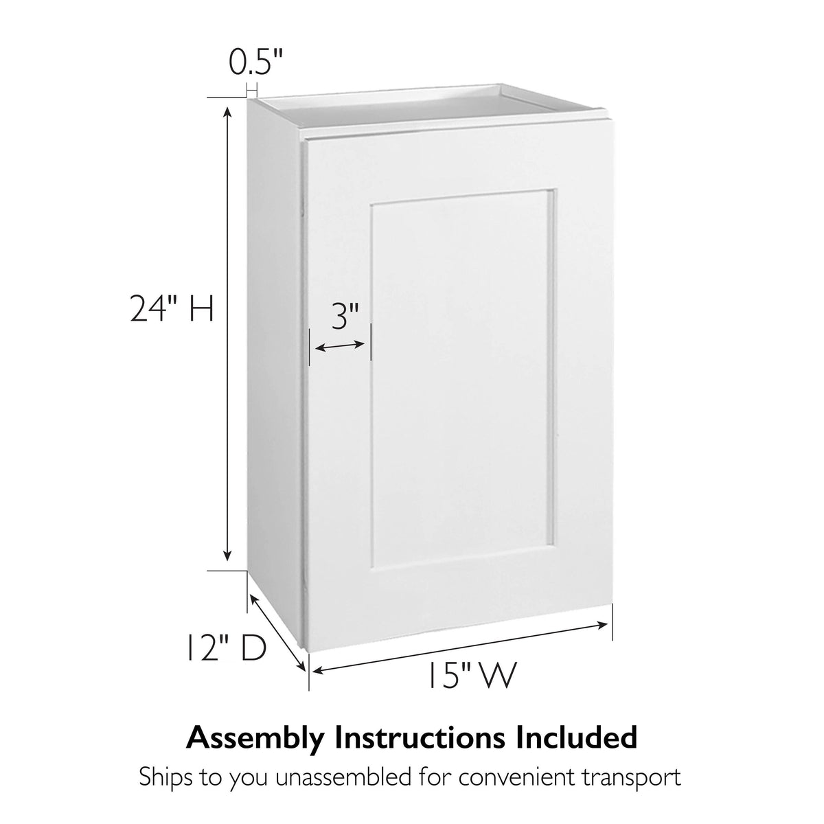 Design House Brookings 15-in W x 24-in H x 12-in D White Maple Wall Fully Assembled Plywood Cabinet (Recessed Panel Shaker Door Style)