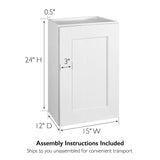 Design House Brookings 15-in W x 24-in H x 12-in D White Maple Wall Fully Assembled Plywood Cabinet (Recessed Panel Shaker Door Style)