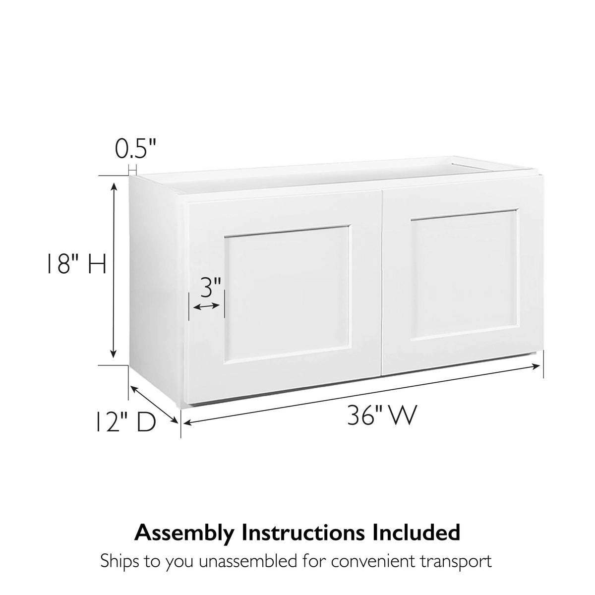 Design House Brookings 36-in W x 18-in H x 12-in D White Unfinished Maple Wall Fully Assembled Plywood Cabinet (Recessed Panel Shaker Door Style)