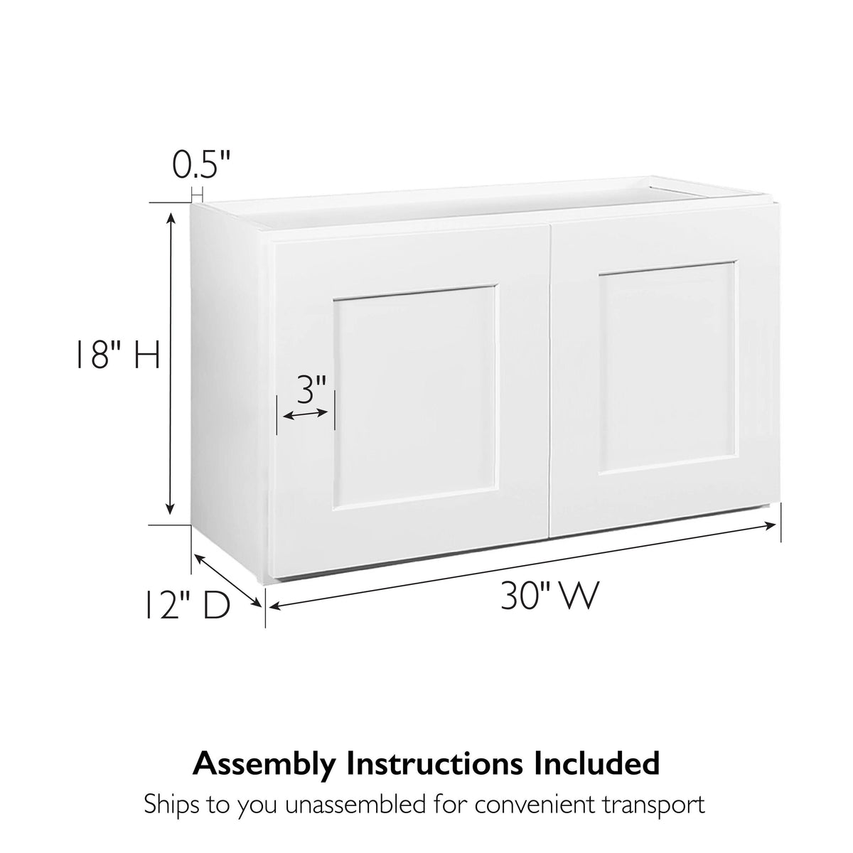 Design House Brookings 30-in W x 18-in H x 12-in D White Unfinished Maple Wall Fully Assembled Plywood Cabinet (Recessed Panel Shaker Door Style)