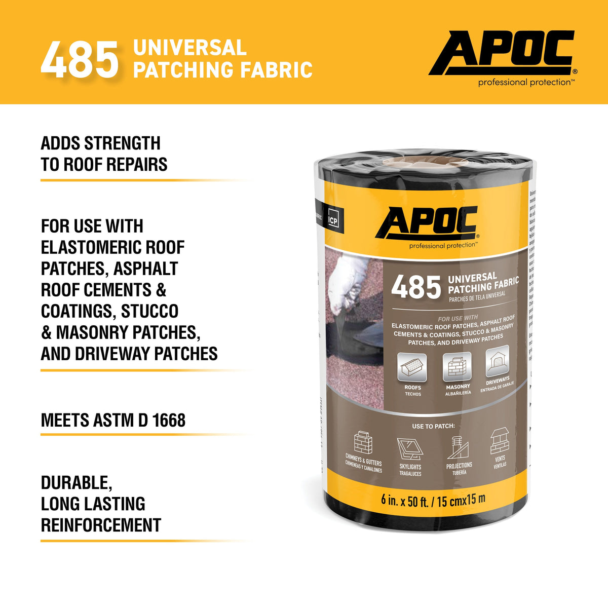 APOC 485 Universal Patching Fabric, Coated Glass – 6 in. x 50 ft Roll