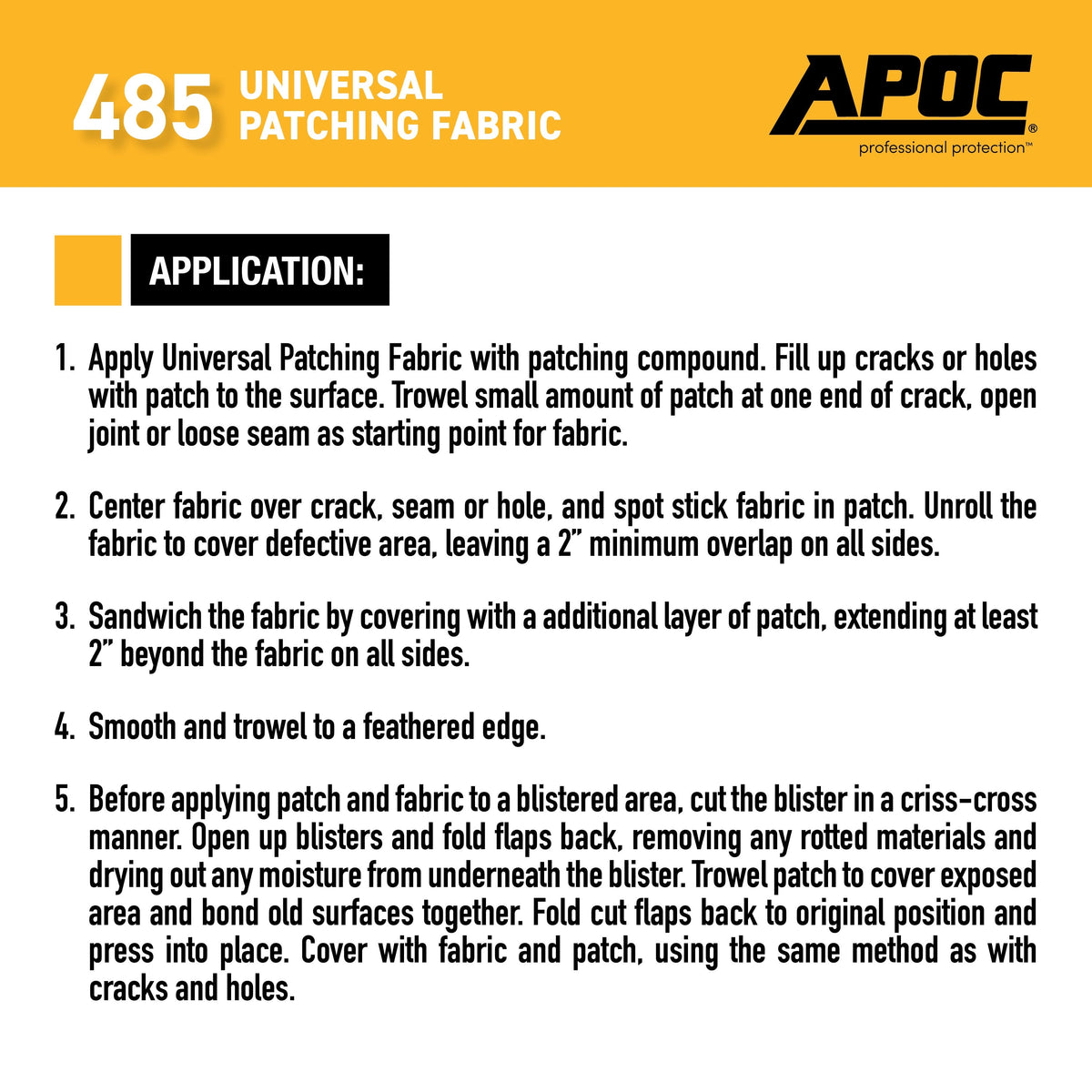APOC 485 Universal Patching Fabric, Coated Glass – 6 in. x 50 ft Roll