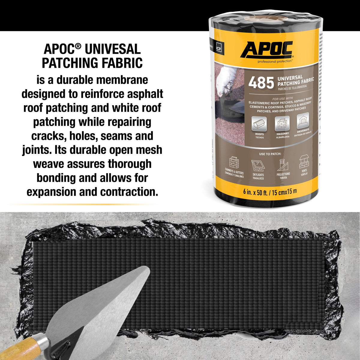 APOC 485 Universal Patching Fabric, Coated Glass – 6 in. x 50 ft Roll