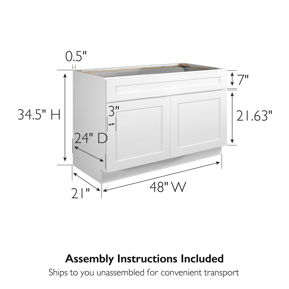 Design House Brookings 48-in W x 34.5-in H x 24-in D White Maple Sink Base Ready To Assemble Plywood Cabinet (Recessed Panel Shaker Style)