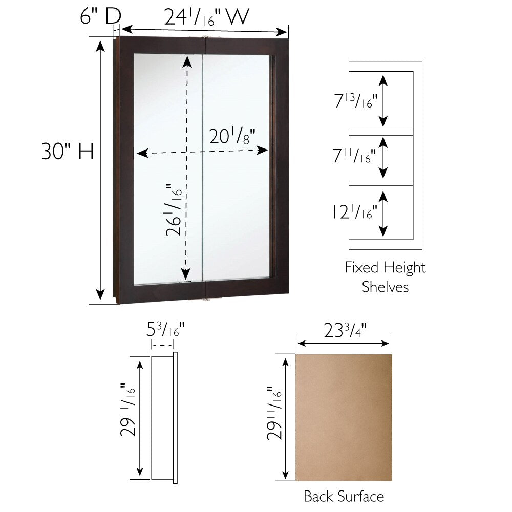 Design House Ventura 24-in x 30-in Surface Mount Espresso Mirrored Medicine Cabinet