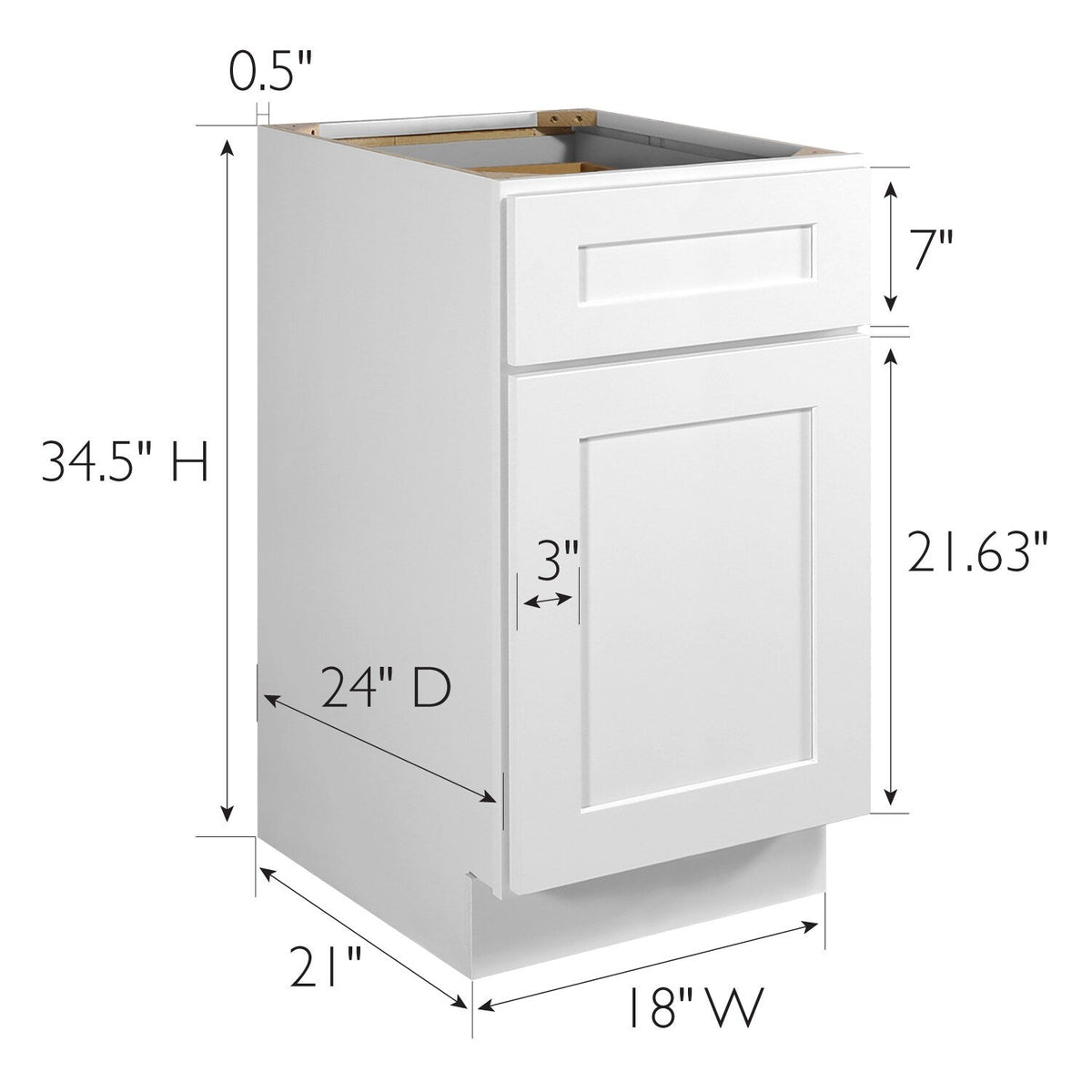 Design House Brookings 18-in W x 34.5-in H x 24-in D White Maple 1-Drawer Base Ready To Assemble Plywood Cabinet (Recessed Panel Shaker Style)