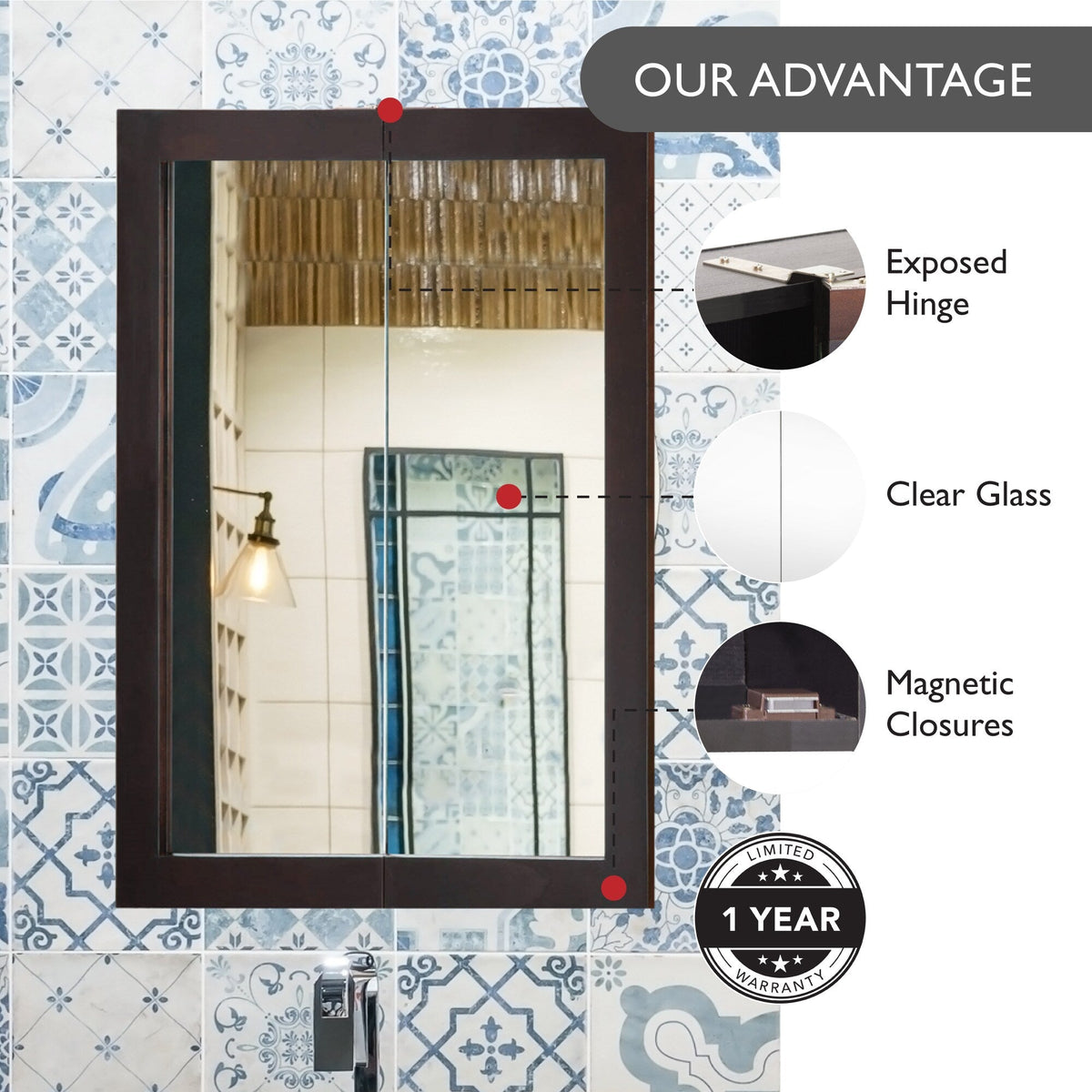 Design House Ventura 24-in x 30-in Surface Mount Espresso Mirrored Medicine Cabinet