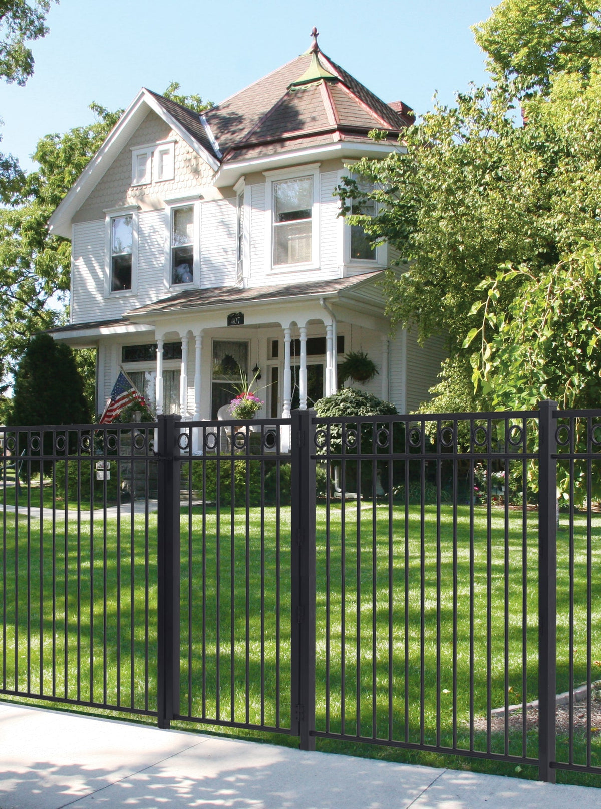 Gilpin 6-ft H x 4-ft W Black Steel Decorative Metal Straight-top Decorative Standard Fence Gate