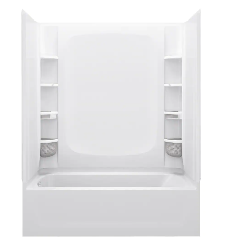 STORE+ 5 ft. Soaking Right-Hand Drain Rectangular Alcove Bathtub with Wall Set and 12-Piece Accessory Set in White