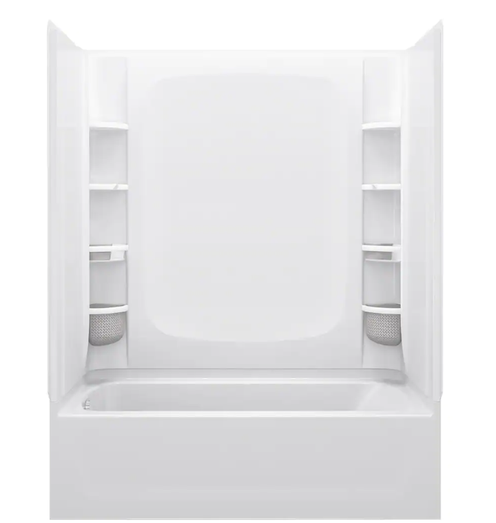 STORE+ 5 ft. Soaking Right-Hand Drain Rectangular Alcove Bathtub with Wall Set and 12-Piece Accessory Set in White