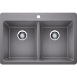 Glacier Bay Drop-in/Undermount Granite Composite 33 in. 1-Hole 50/50 Double Bowl Kitchen Sink with Low Divide White