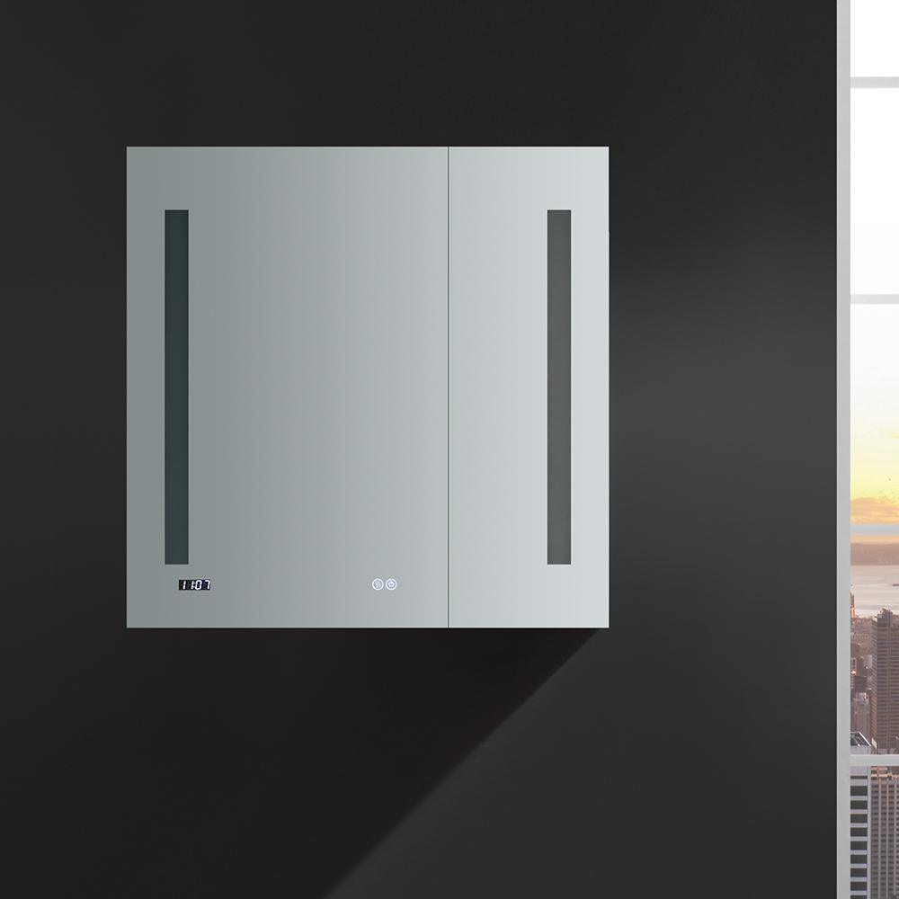 Tiempo 30 in. W x 30 in. H Recessed or Surface Mount Medicine Cabinet with LED Lighting and Mirror Defogger - Super Arbor