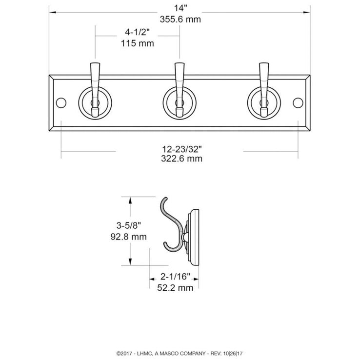 14 in. White and Satin Nickel Hook Rack