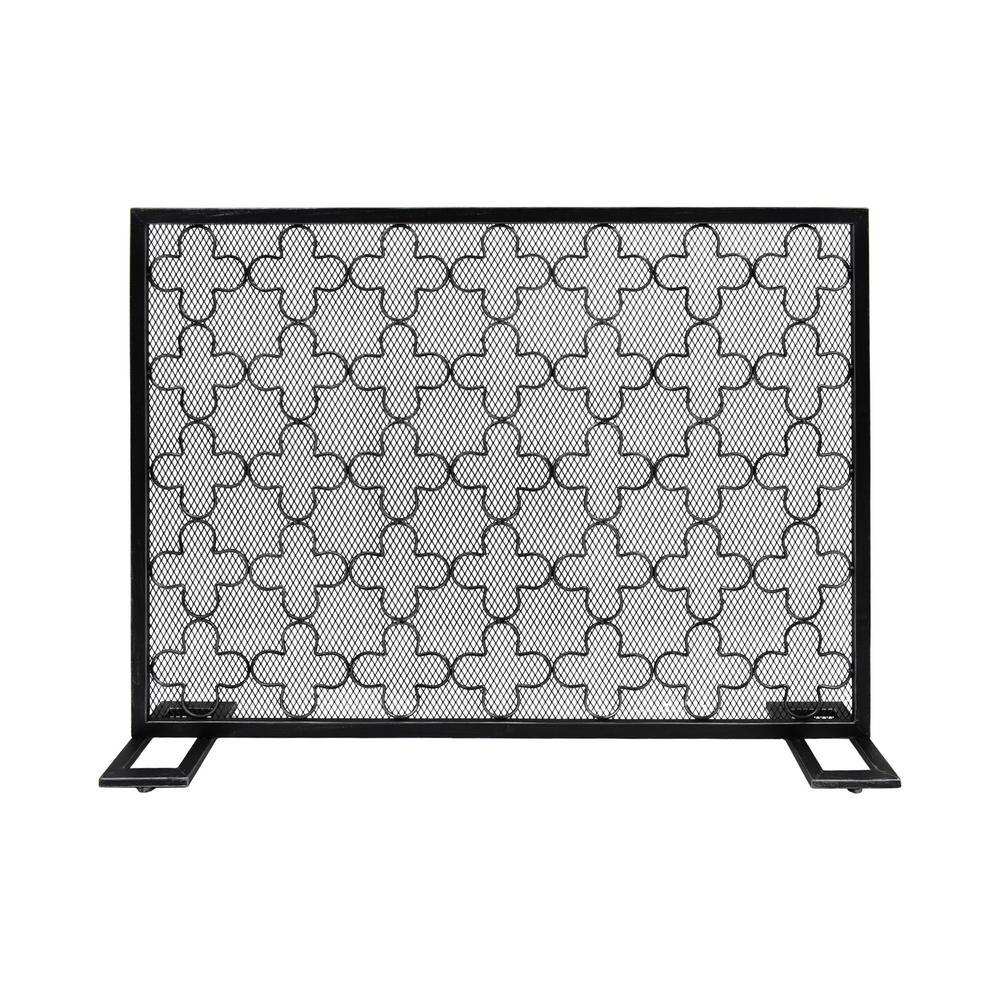 Alleghany Modern Black and Brushed Gold Single Panel Iron Fire Screen - Super Arbor