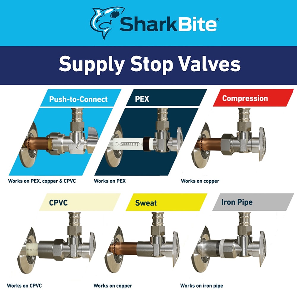 SharkBite Brass 1/2-in Push-to-Connect x 3/8-in Compression Quarter-Turn Angle Stop Valve, Brushed Nickel