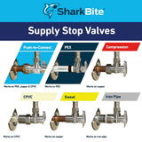 SharkBite Brass 1/2-in Push-to-Connect x 3/8-in Compression Quarter-Turn Angle Stop Valve, Brushed Nickel