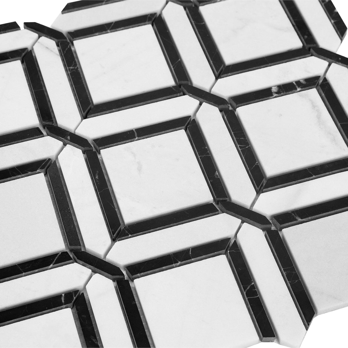 Giorbello White and Black 12-in x 12-in Polished Natural Stone Marble Mixed Pattern Marble Look Floor and Wall Tile (5-sq. ft/ Carton)
