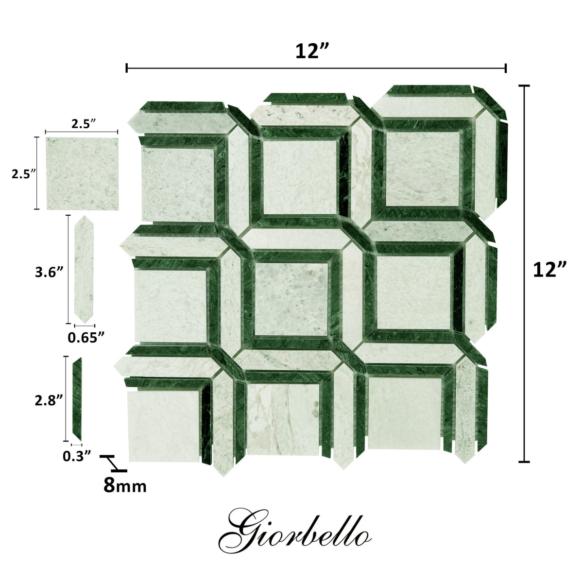 Giorbello Ming Green 12-in x 12-in Polished Natural Stone Marble Mixed Pattern Marble Look Floor and Wall Tile (5-sq. ft/ Carton)