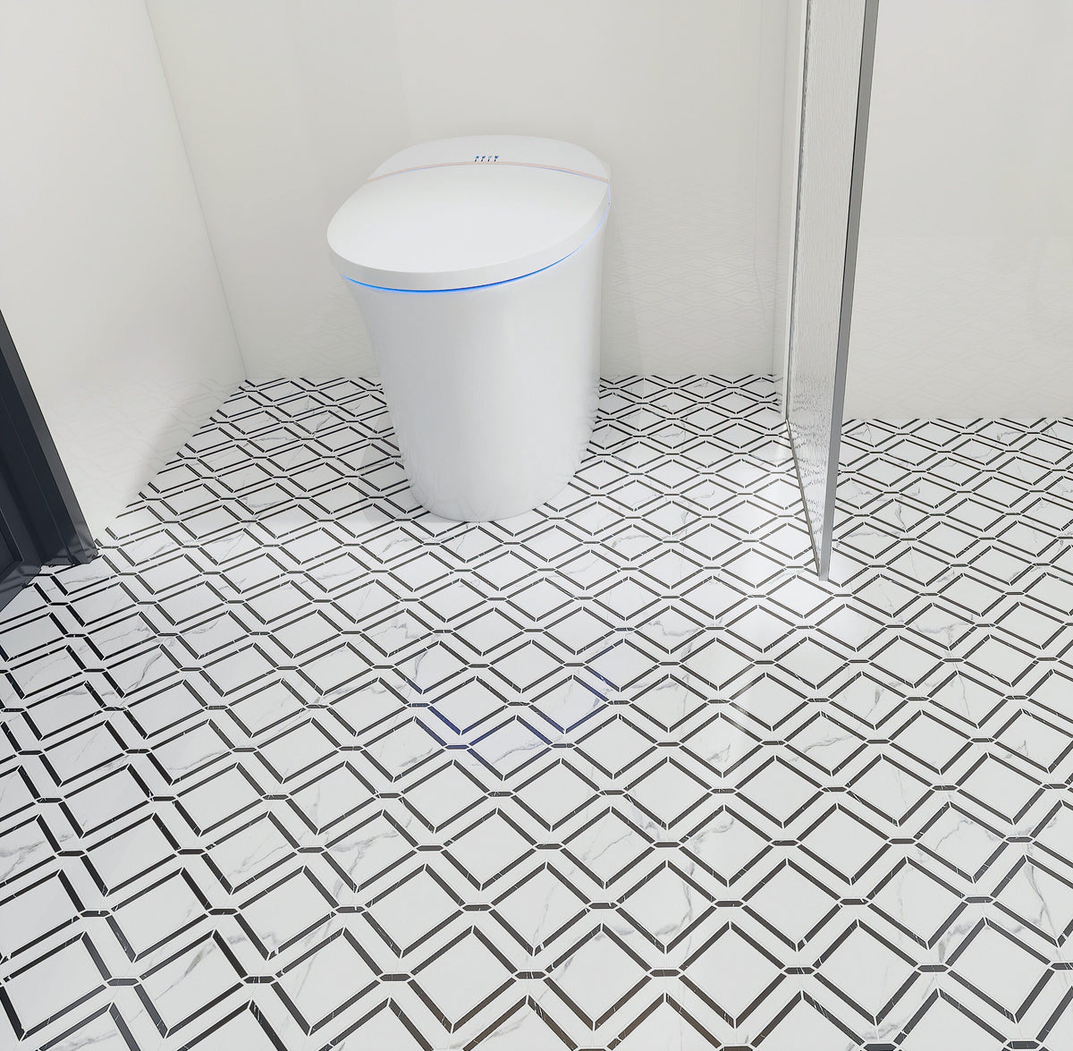 Giorbello White and Black 12-in x 12-in Polished Natural Stone Marble Mixed Pattern Marble Look Floor and Wall Tile (5-sq. ft/ Carton)