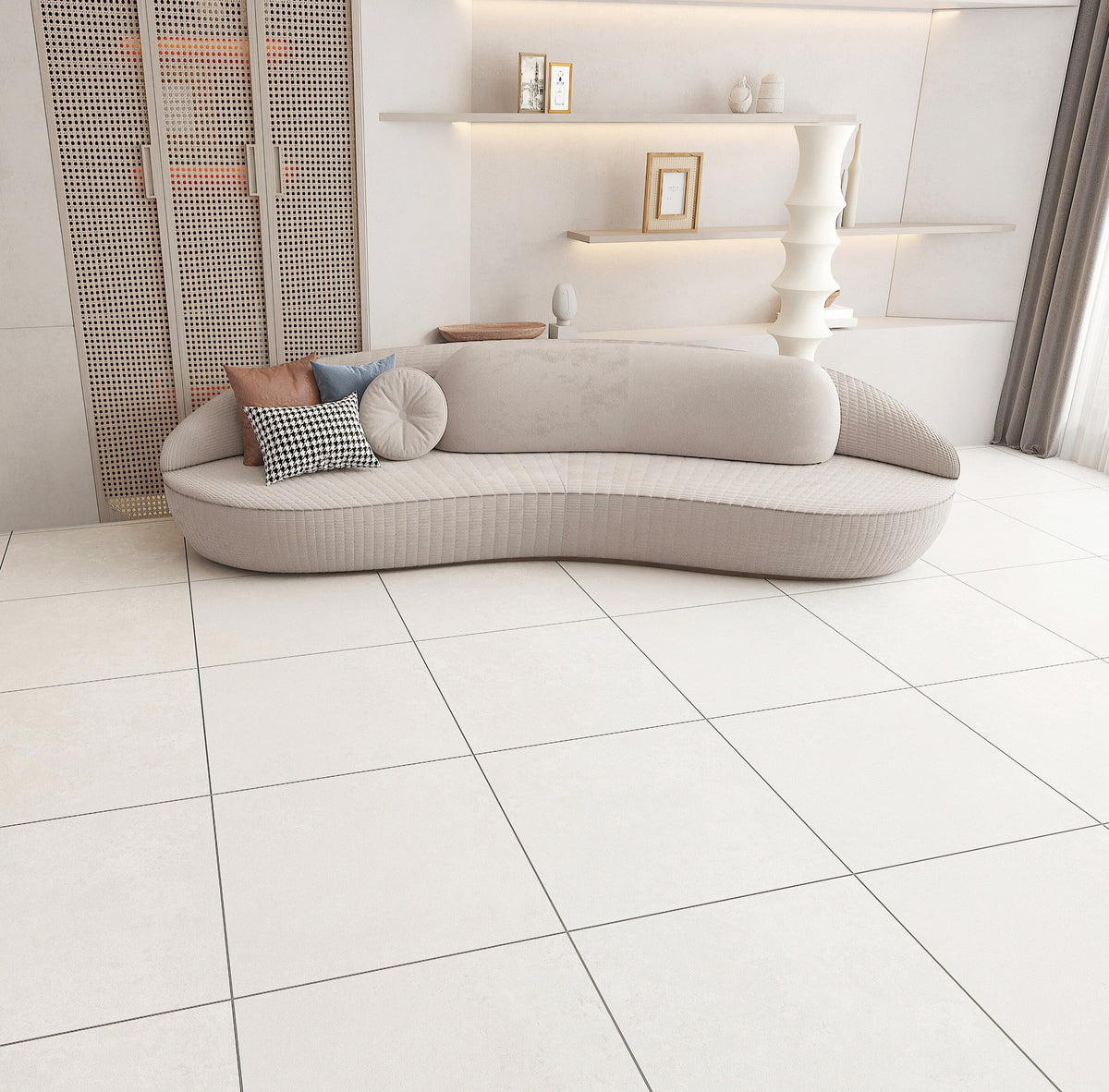 Giorbello (Sample) Melange White 4-in x 12-in Matte Porcelain Stone Look Floor and Wall Tile