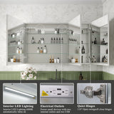 ExBrite Luvia 48-in x 30-in Lighted LED Fog Free Surface/Recessed Mount Silver Mirrored Soft Close Medicine Cabinet with Outlet